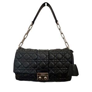 Authentic Christian Dior Black Cannage Quilted Lambskin Leather New Lock Bag